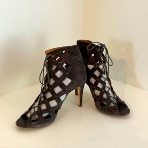 Joei Gray Suede Laceup Pumps